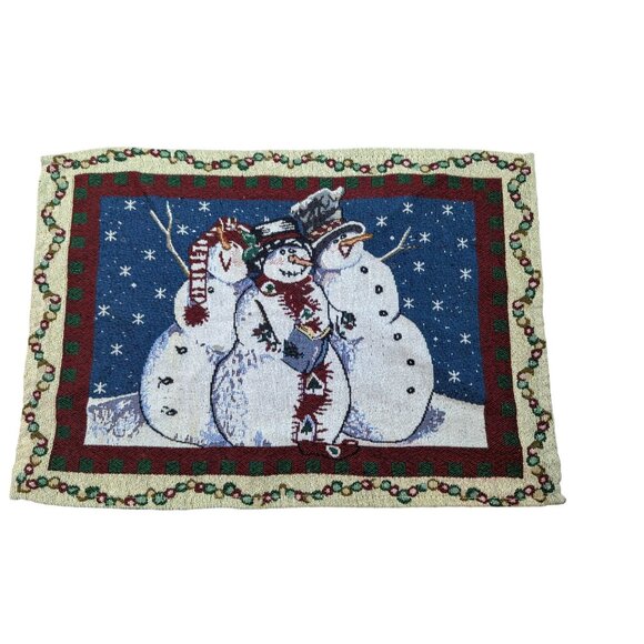 Set Of 4 Vintage Snowman Christmas Placemats Woven Tapestry Holiday Decor 12"x18 - Picture 5 of 8